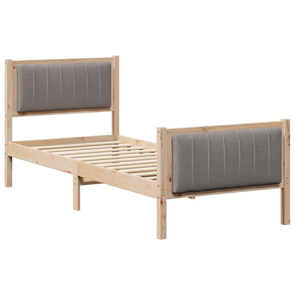 Bed frame Brown and taupe 75 x 190 cm Solid pine wood