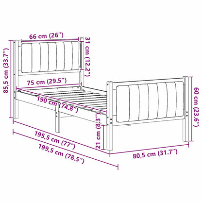 Bed frame Brown and taupe 75 x 190 cm Solid pine wood
