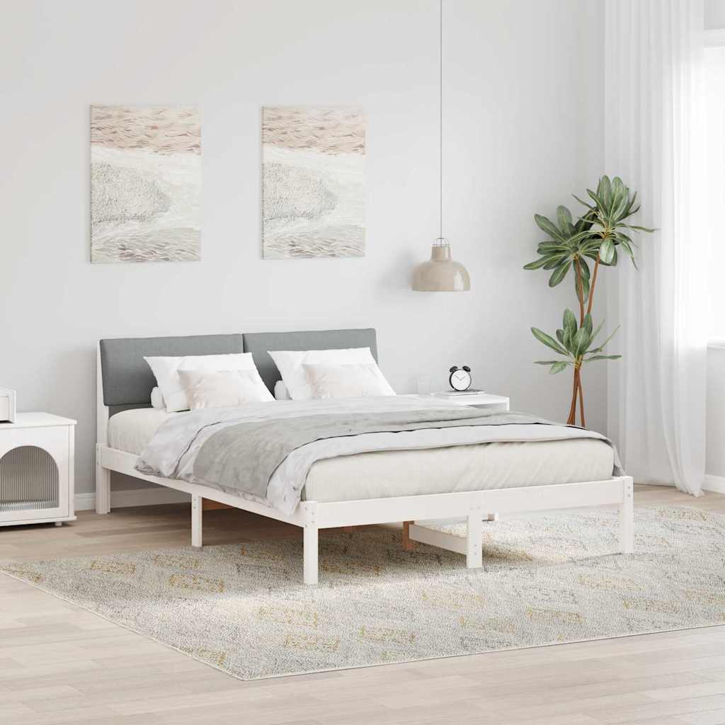 Bed frame White and light grey 160 x 200 cm Solid pine wood