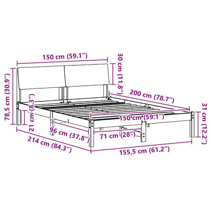Bed frame Brown and dark grey 150 x 200 cm Solid pine wood
