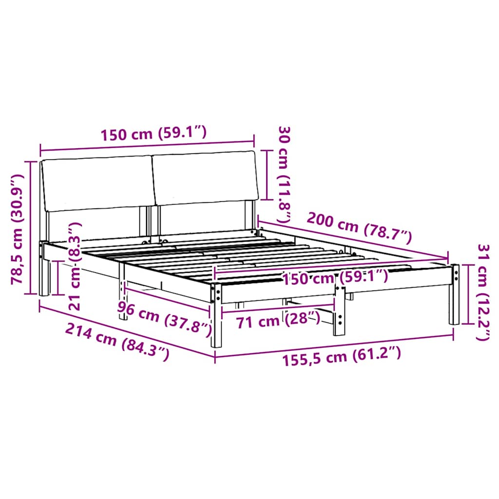 Bed frame White and light grey 150 x 200 cm Solid pine wood