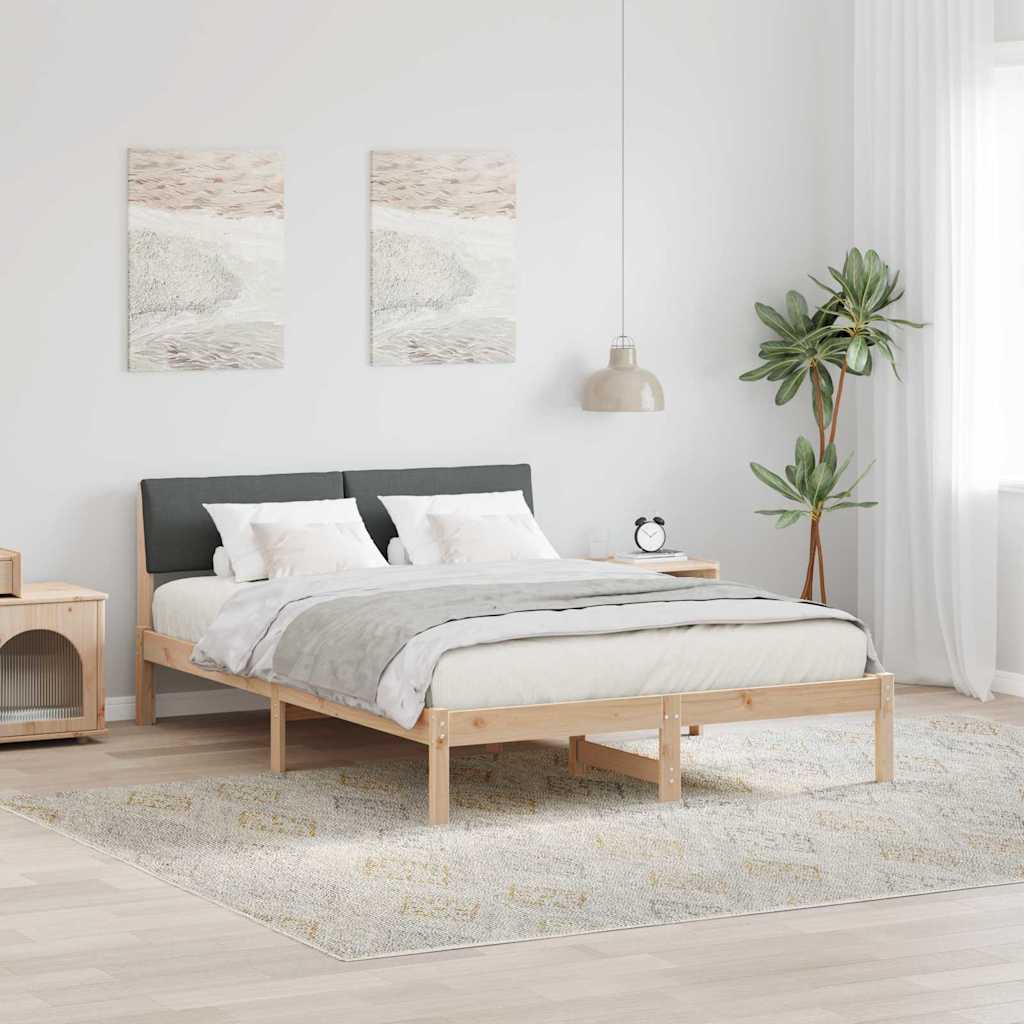 Bed frame Brown and dark grey 140 x 200 cm Solid pine wood