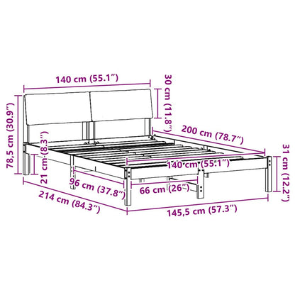 Bed frame Brown and black 140 x 200 cm Solid pine wood