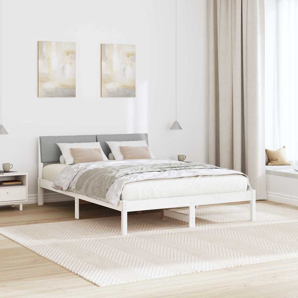 Bed frame White and light grey 140 x 200 cm Solid pine wood