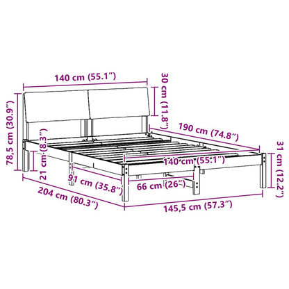 Bed frame Brown and dark grey 140 x 190 cm Solid pine wood