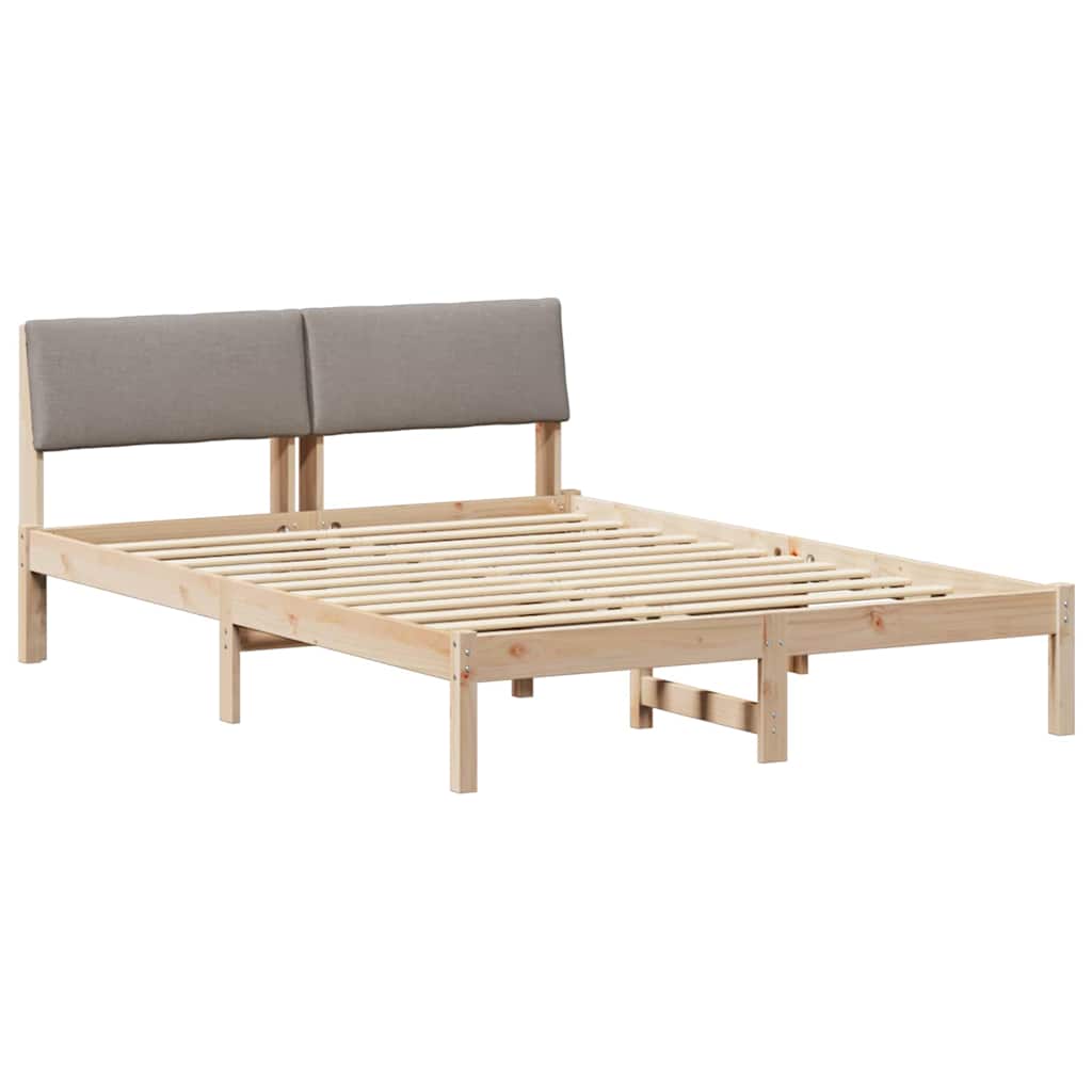 Bed frame Brown and taupe 135 x 190 cm Solid pine wood