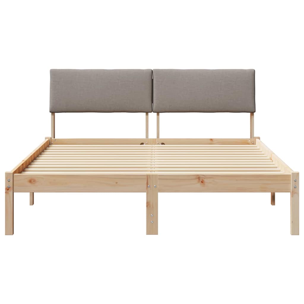 Bed frame Brown and taupe 135 x 190 cm Solid pine wood