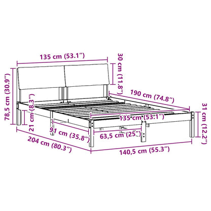Bed frame Brown and taupe 135 x 190 cm Solid pine wood