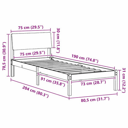 Bed frame Brown and dark grey 75 x 190 cm Solid pine wood