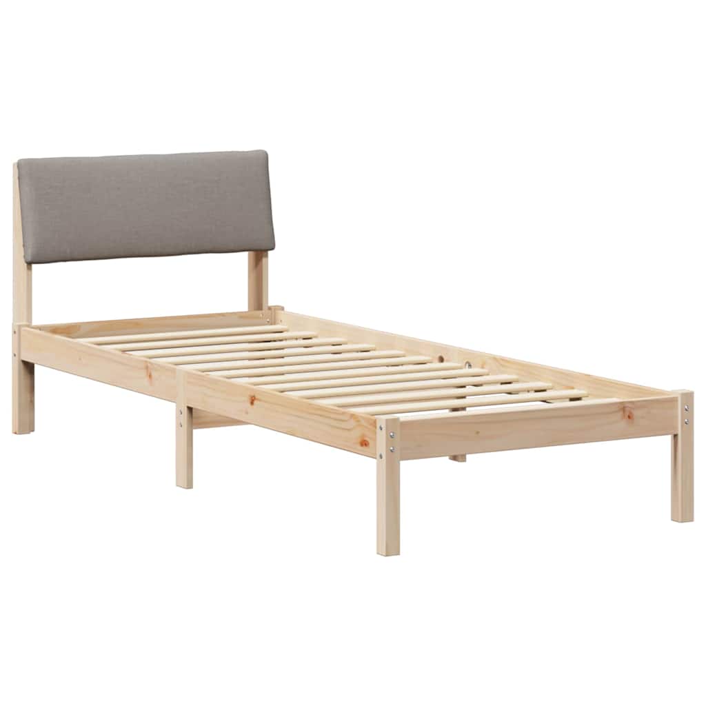 Bed frame Brown and taupe 75 x 190 cm Solid pine wood