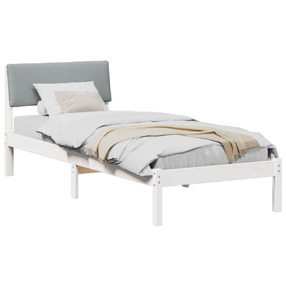 Bed frame White and light grey 75 x 190 cm Solid pine wood