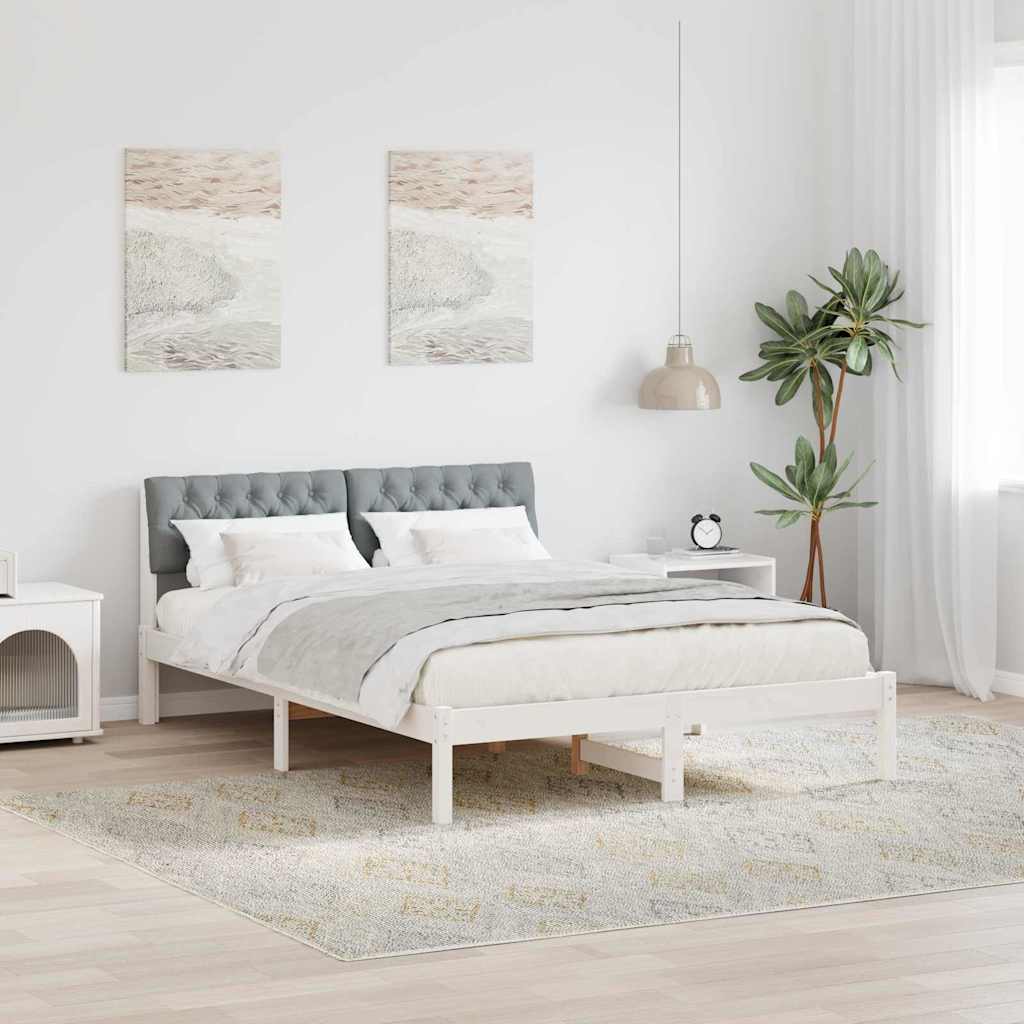 Bed frame White and light grey 160 x 200 cm Solid pine wood