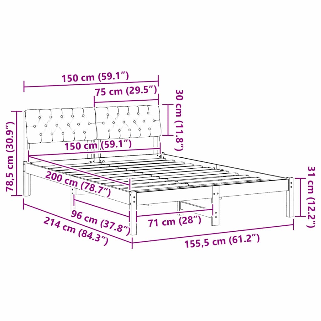 Bed frame Brown and taupe 150 x 200 cm Solid pine wood