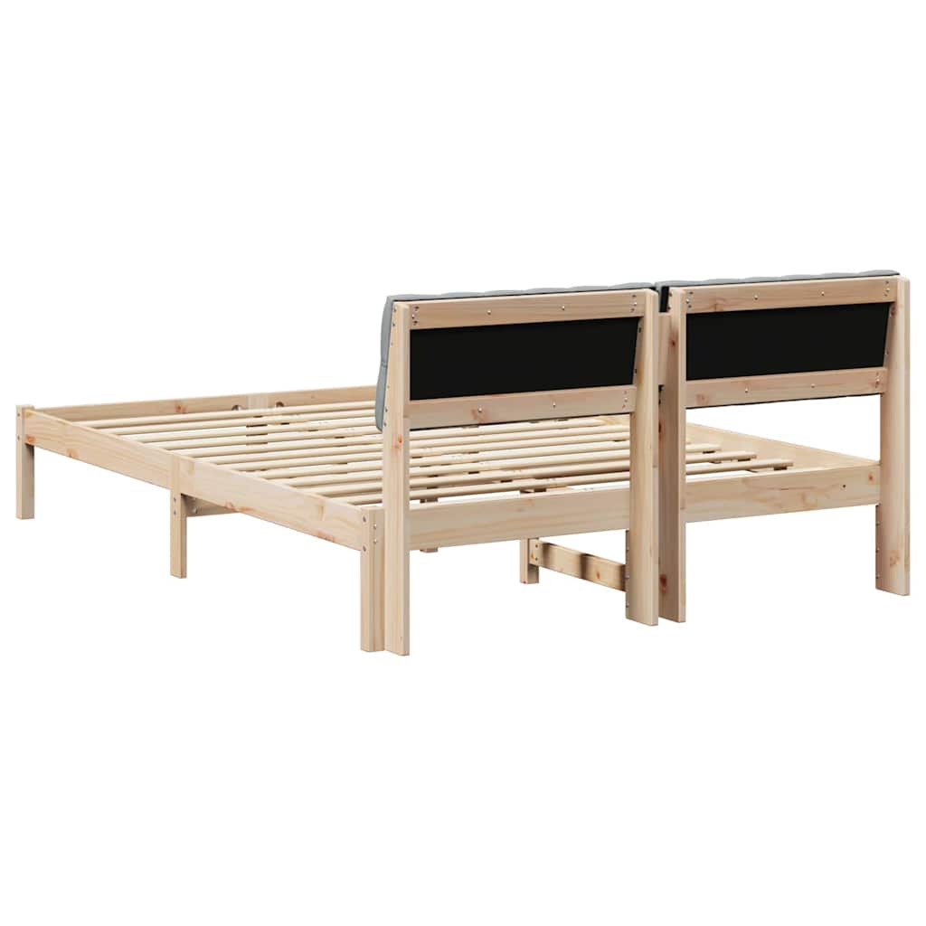 Bed frame Brown and light grey 140 x 190 cm Solid pine wood