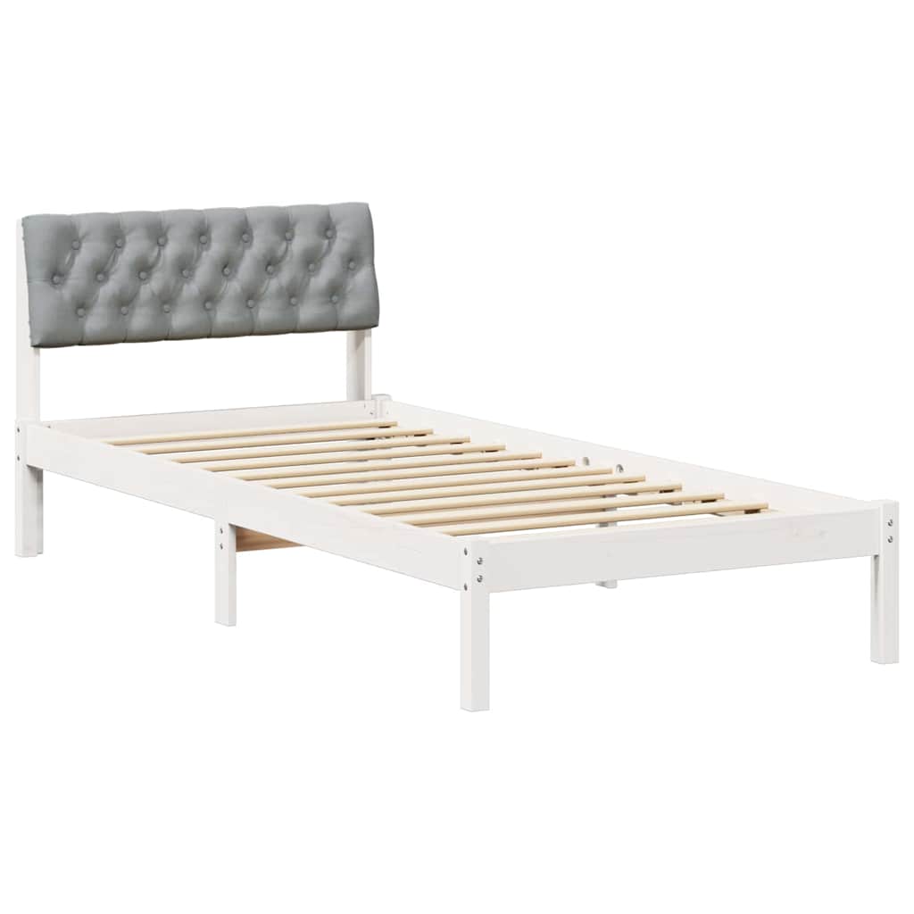 Bed frame White and light grey 90 x 200 cm Solid pine wood