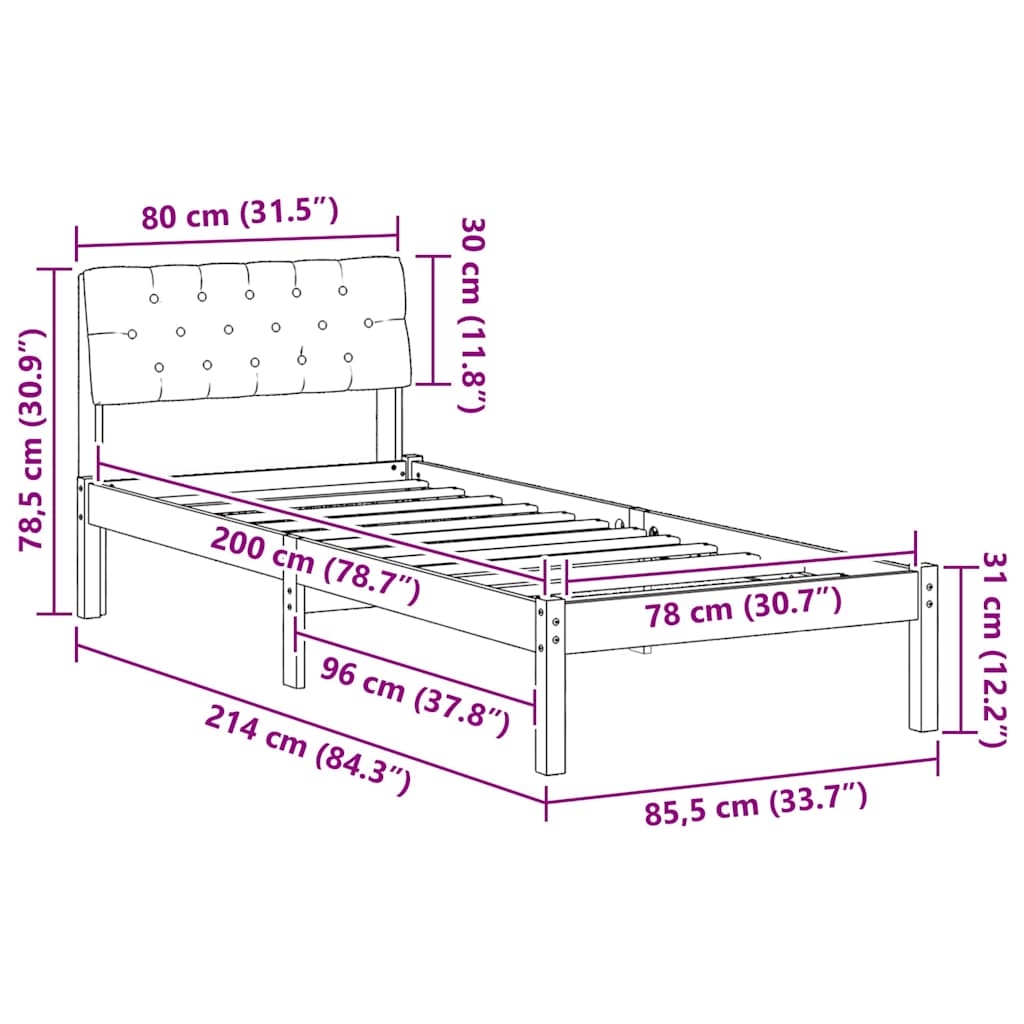 Bed frame White and light grey 80 x 200 cm Solid pine wood