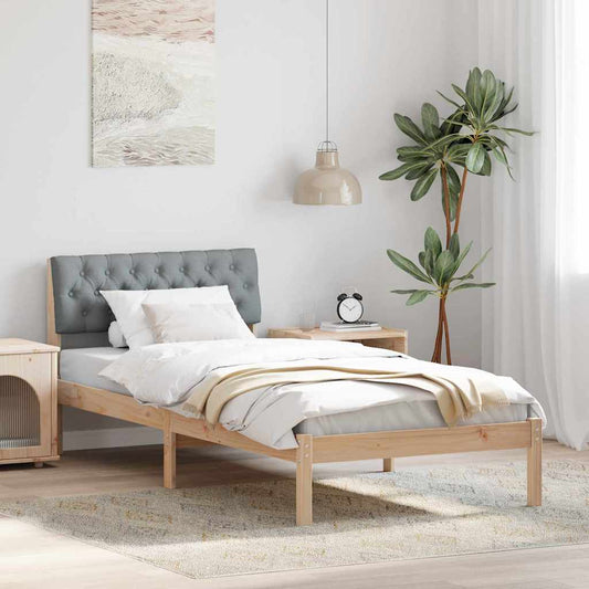 Bed frame Brown and light grey 90 x 190 cm Solid pine wood