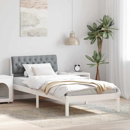 Bed frame White and light grey 90 x 190 cm Solid pine wood
