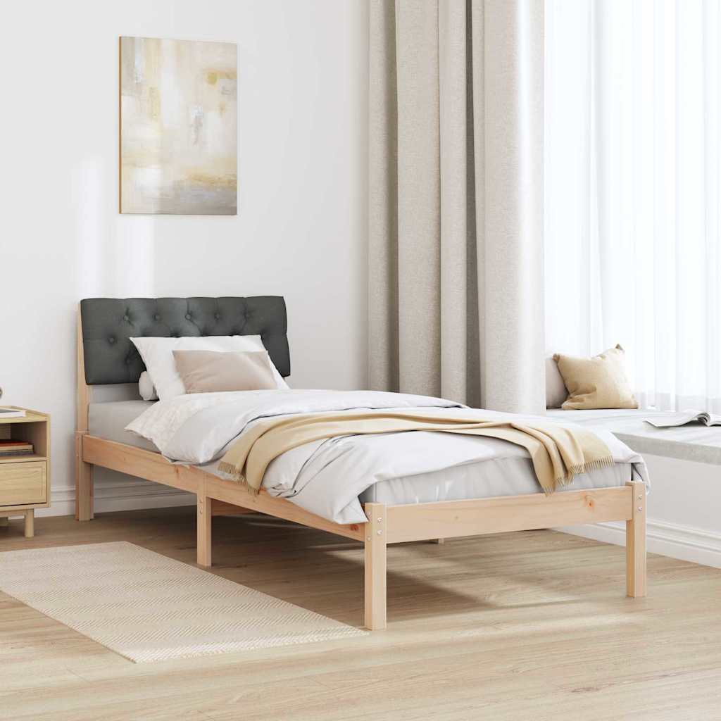 Bed frame Brown and dark grey 75 x 190 cm Solid pine wood