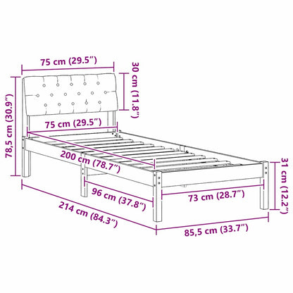Bed frame White and light grey 75 x 190 cm Solid pine wood
