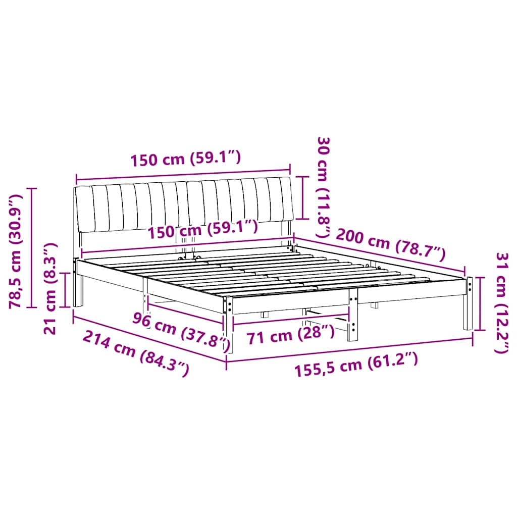 Bed frame Brown and dark grey 150 x 200 cm Solid pine wood