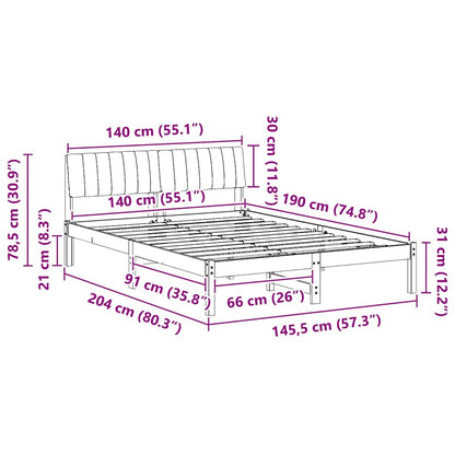 Bed frame Brown and light grey 140 x 190 cm Solid pine wood