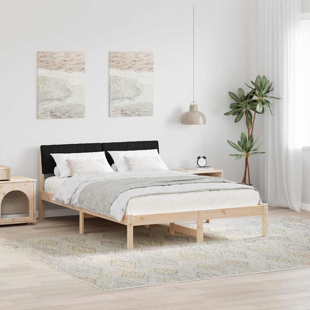 Bed frame Brown and black 140 x 190 cm Solid pine wood