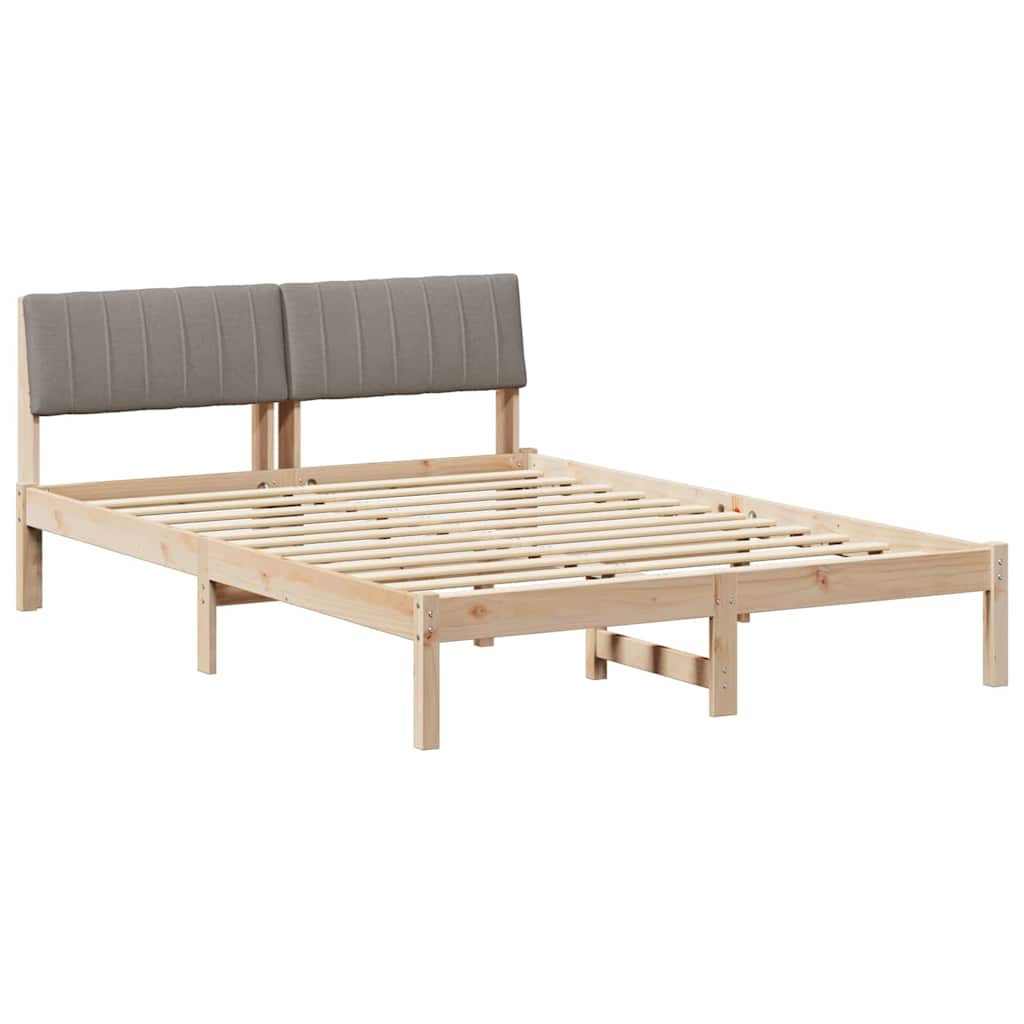 Bed frame Brown and taupe 140 x 190 cm Solid pine wood