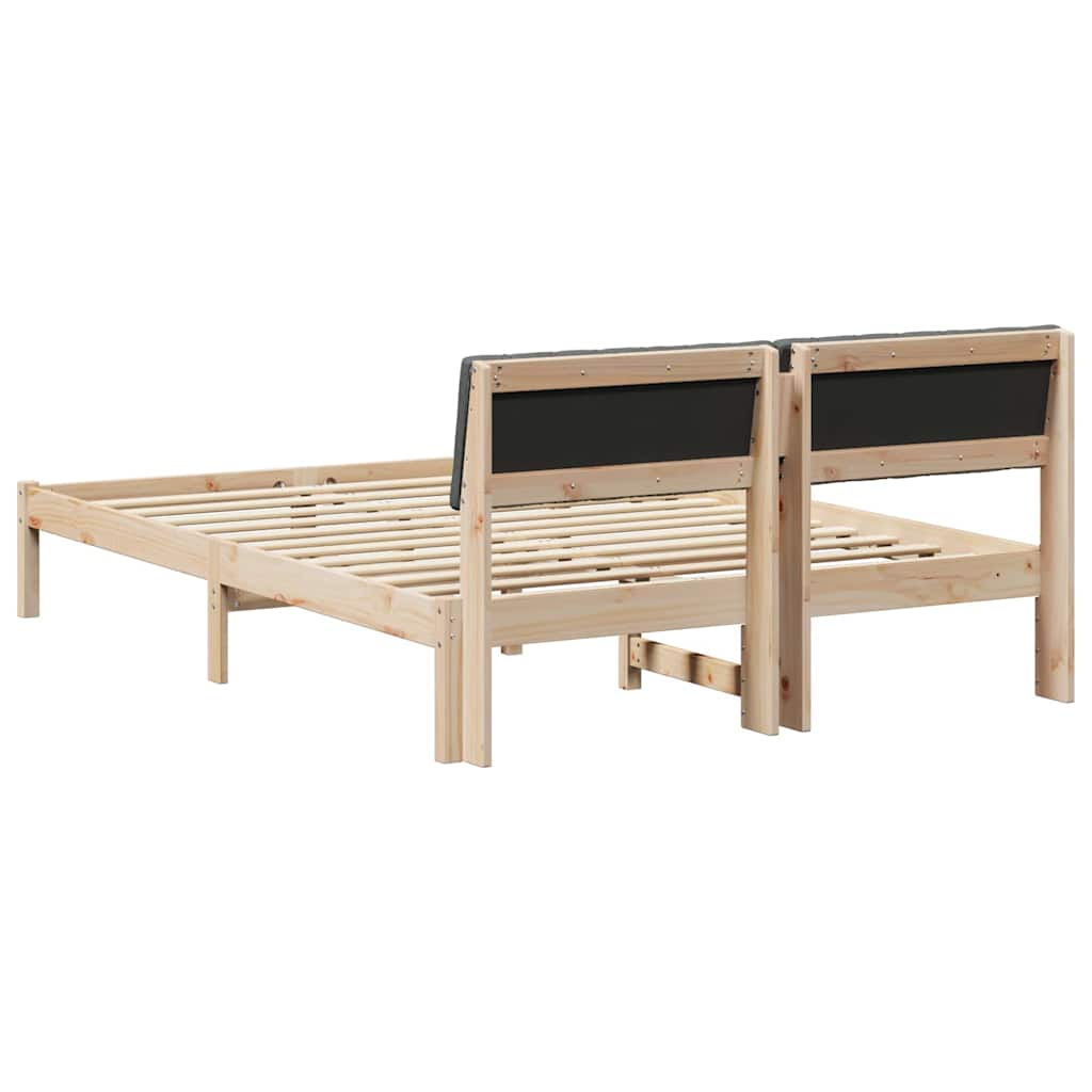 Bed frame Brown and dark grey 135 x 190 cm Solid pine wood