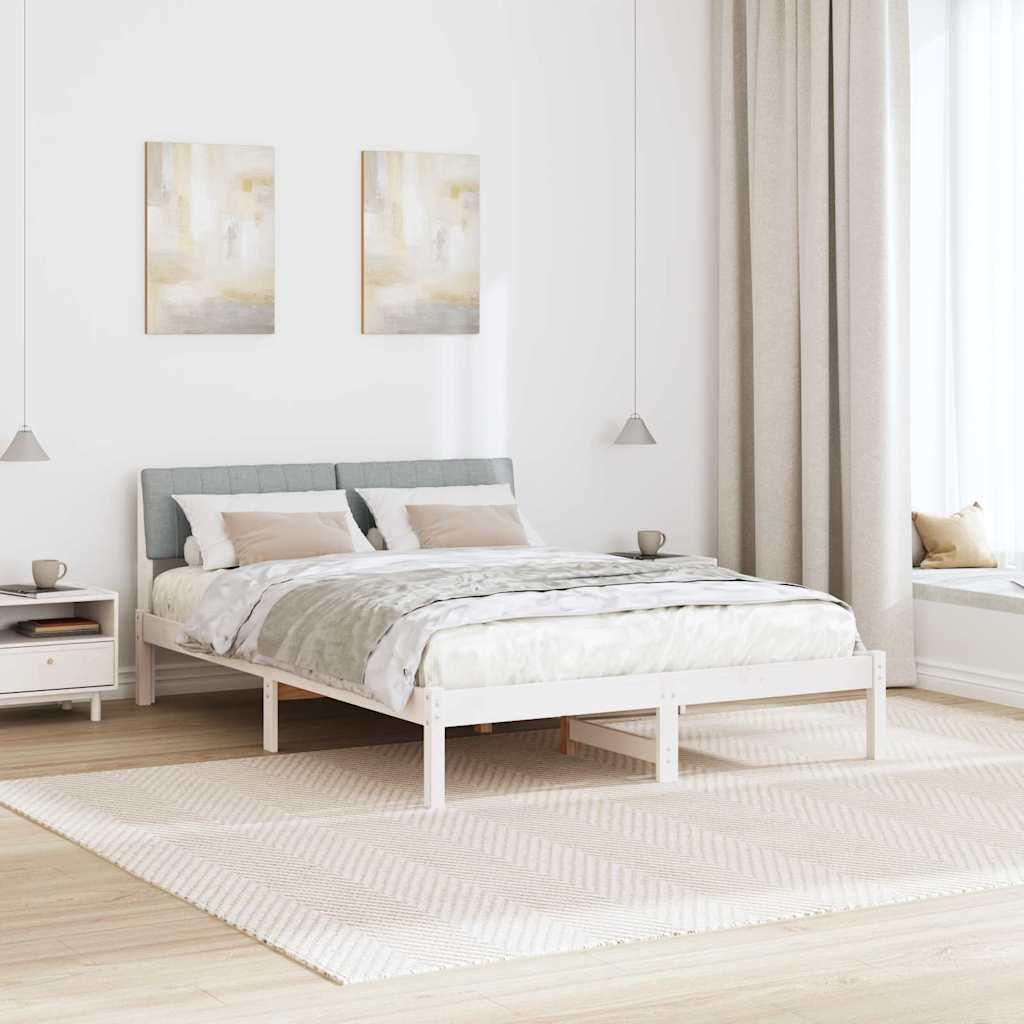 Bed frame White and light grey 135 x 190 cm Solid pine wood