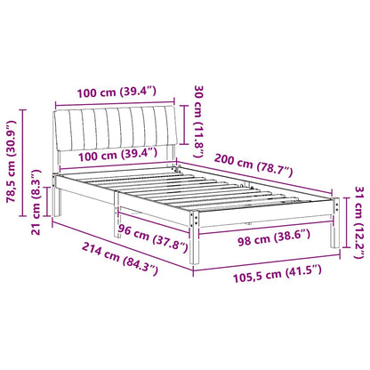 Bed frame Brown and dark grey 100 x 200 cm Solid pine wood