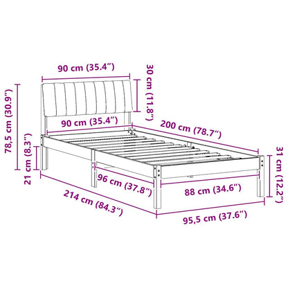Bed frame Brown and light grey 90 x 200 cm Solid pine wood