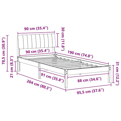 Bed frame White and light grey 90 x 190 cm Solid pine wood