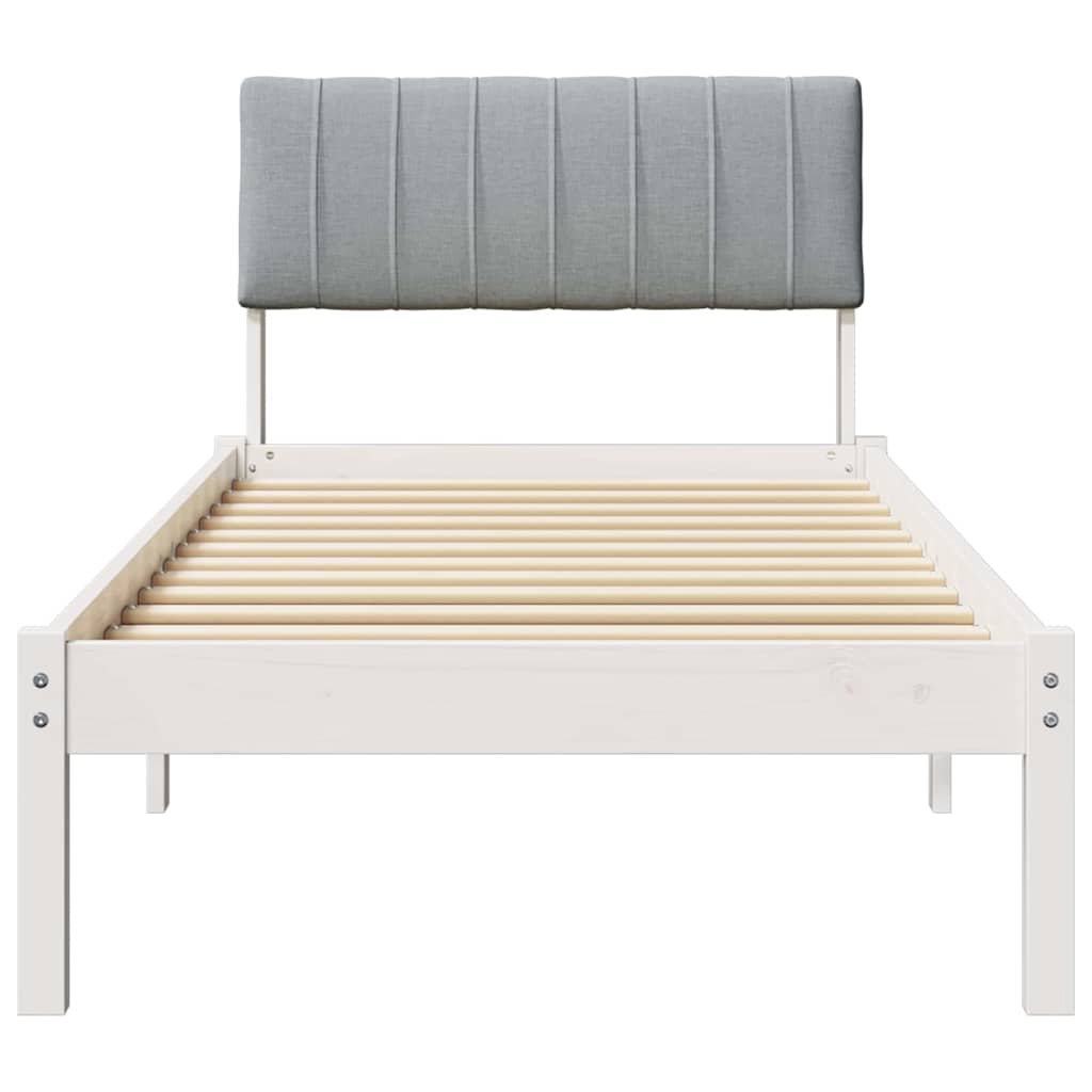 Bed frame White and light grey 75 x 190 cm Solid pine wood
