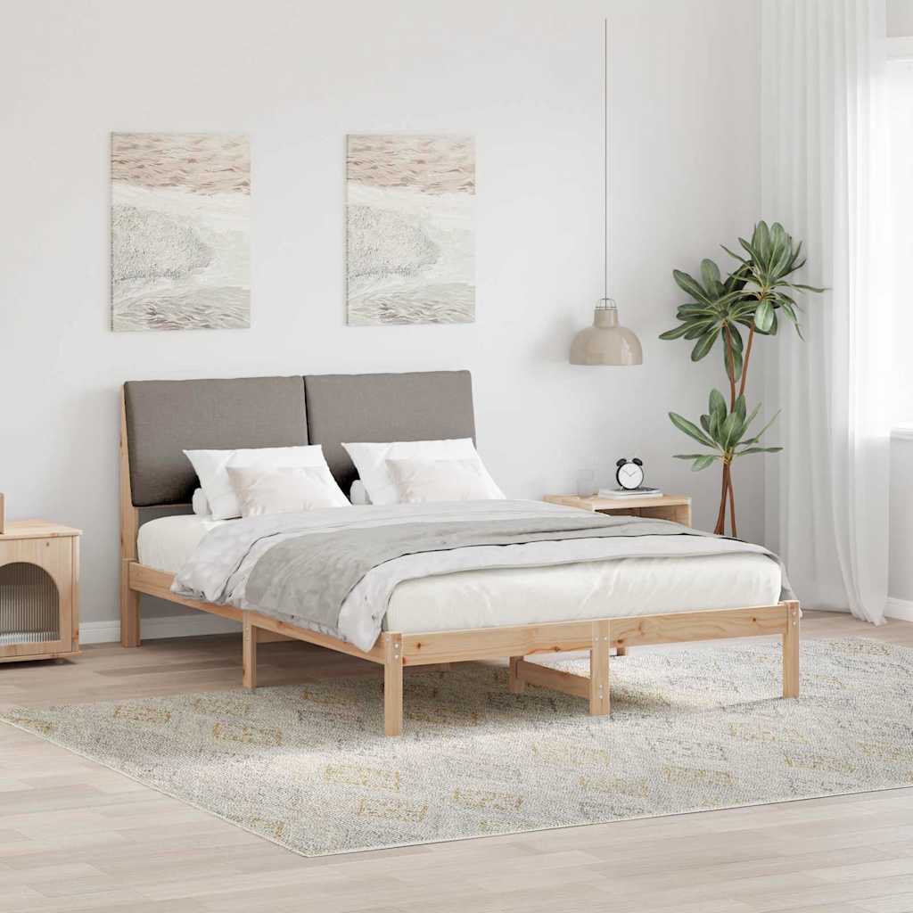 Bed frame Brown and taupe 140 x 190 cm Solid pine wood