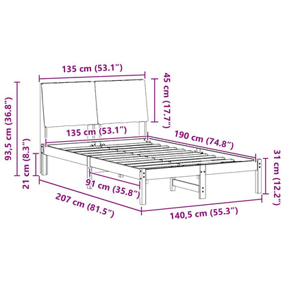 Bed frame Brown and light grey 135 x 190 cm Solid pine wood