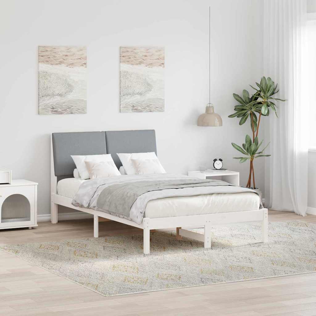 Bed frame White and light grey 135 x 190 cm Solid pine wood