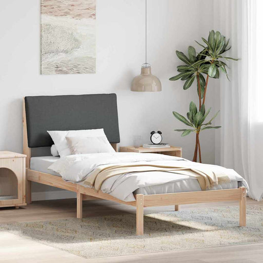 Bed frame Brown and dark grey 100 x 200 cm Solid pine wood