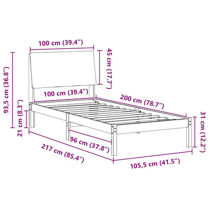 Bed frame Brown and dark grey 100 x 200 cm Solid pine wood