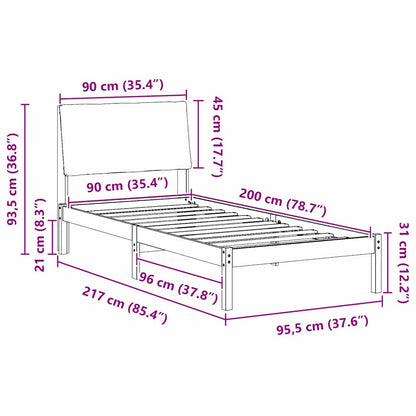 Bed frame Brown and dark grey 90 x 200 cm Solid pine wood