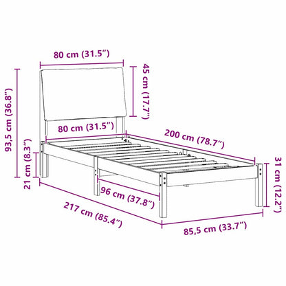 Bed frame Brown and dark grey 80 x 200 cm Solid pine wood