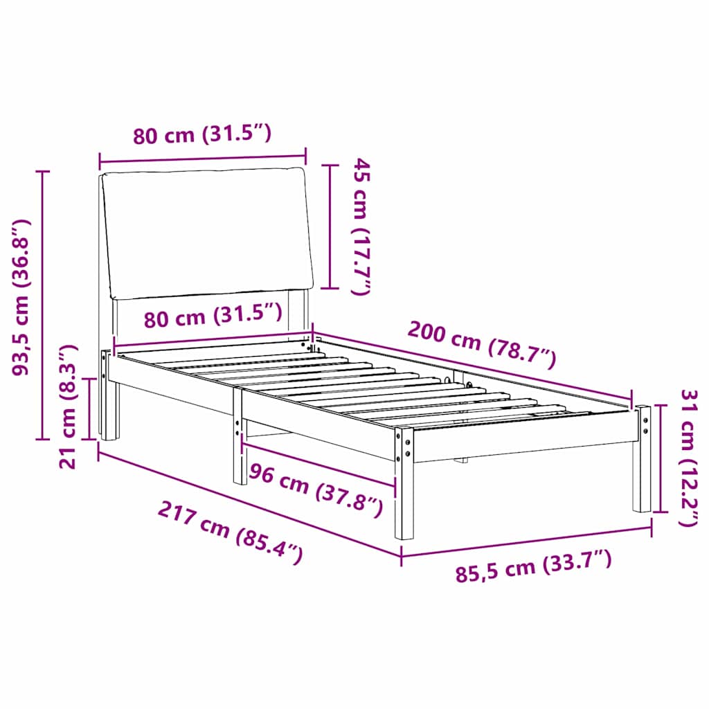 Bed frame White and light grey 80 x 200 cm Solid pine wood
