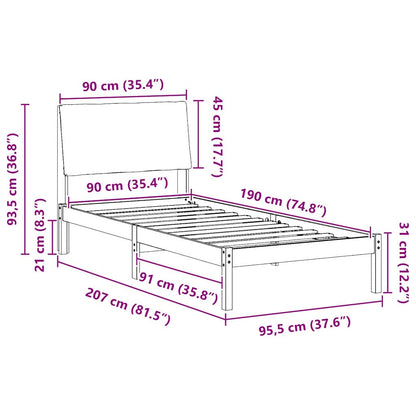 Bed frame Brown and light grey 90 x 190 cm Solid pine wood