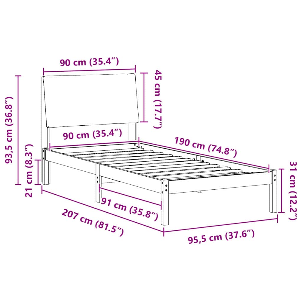 Bed frame White and light grey 90 x 190 cm Solid pine wood