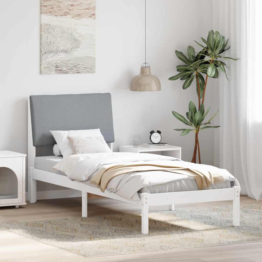 Bed frame White and light grey 75 x 190 cm Solid pine wood
