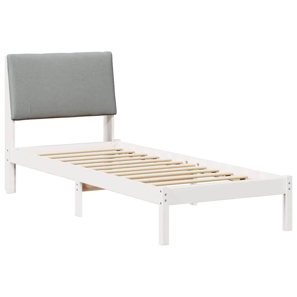 Bed frame White and light grey 75 x 190 cm Solid pine wood