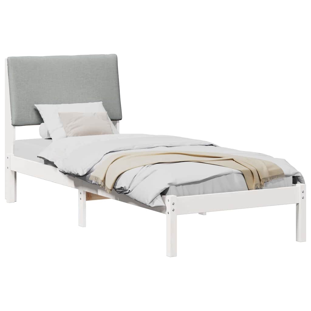 Bed frame White and light grey 75 x 190 cm Solid pine wood