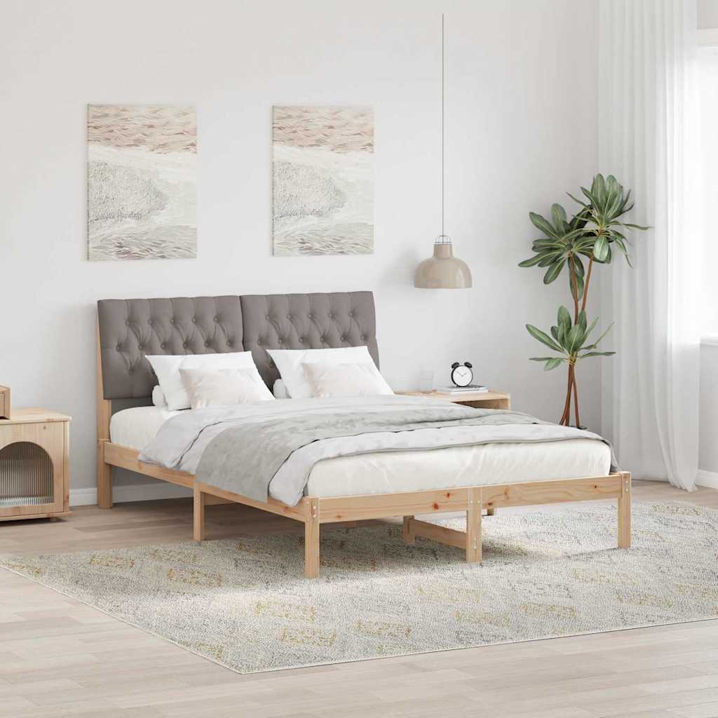 Bed Frame with Headboard Taupe 140 x 200 cm Solid Pine Wood
