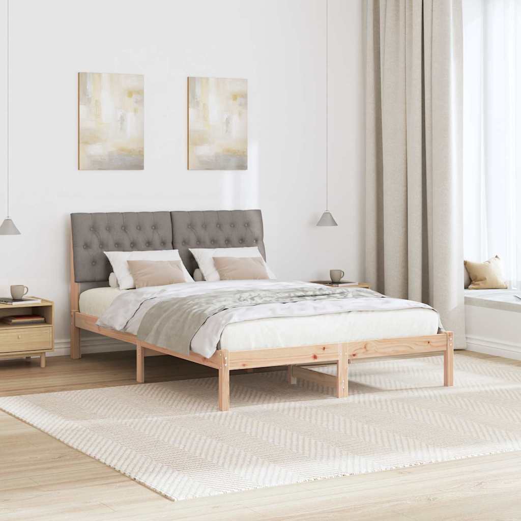 Bed Frame with Headboard Taupe 140 x 200 cm Solid Pine Wood