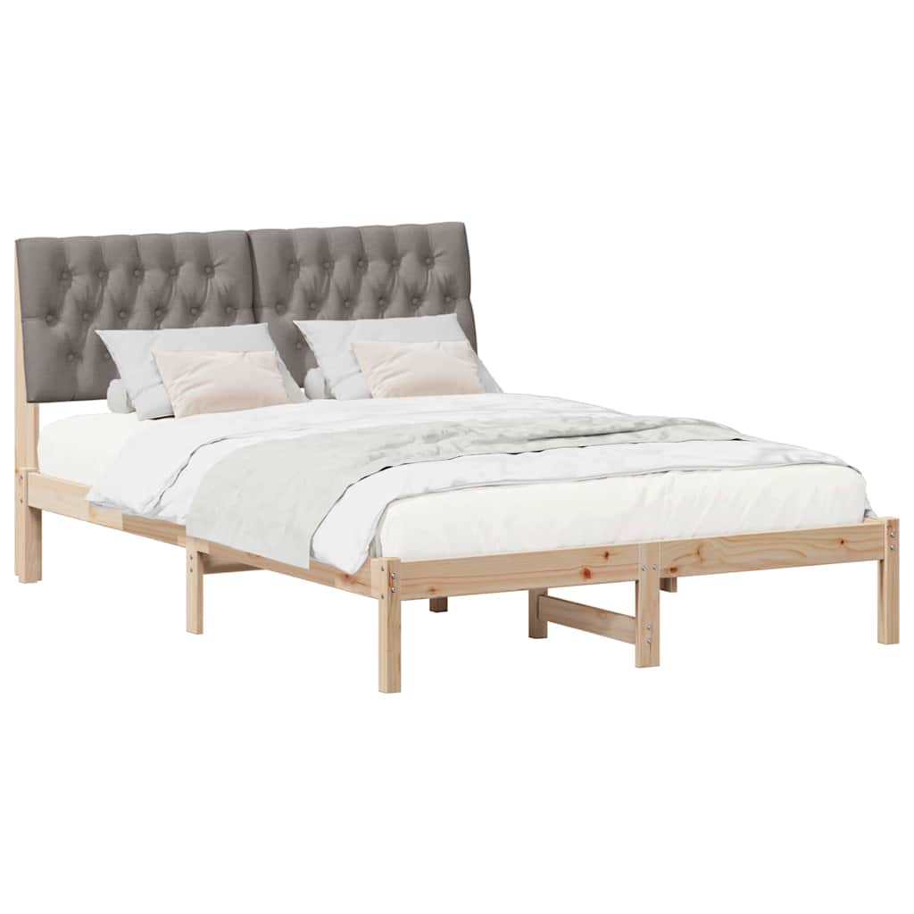 Bed Frame with Headboard Taupe 140 x 200 cm Solid Pine Wood